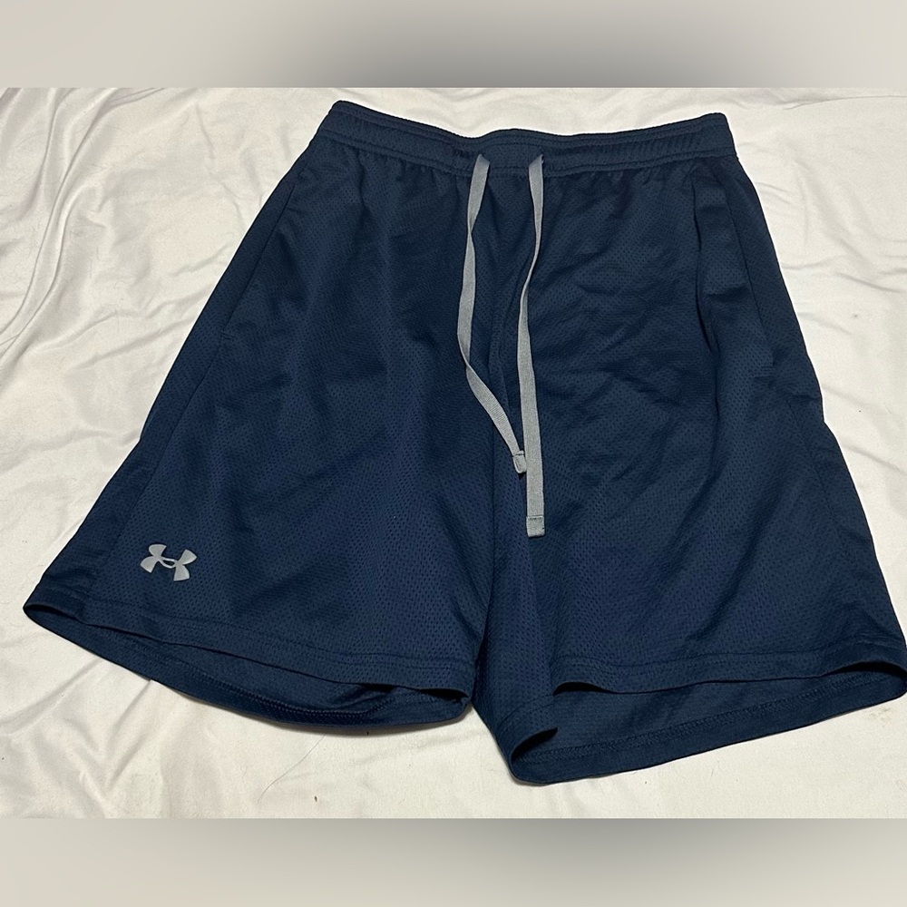 Under Armour Men's Navy Athletic Mesh Shorts with Gray Drawstring